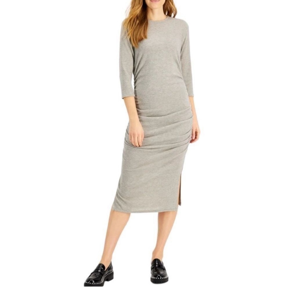 NWT INC Long Sleeve Crewneck Ruched Midi Sweater Dress - Size Small